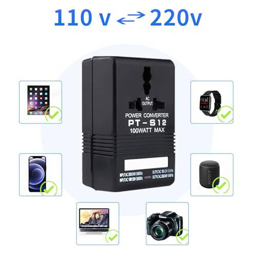 Voltaj Dönüştürücü, 110V'den 220V'ye Adım-Yukarı & Adım-Aşağı Güç İki Yönlü Dönüşüm Voltaj Dönüştürücü Transformatör, Seyahat, Karavan, Kamp İçin (siyah-100w) - 7