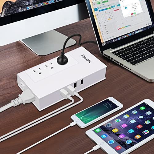 Voltaj Konvertori Adapteri Pastga Tushirish 220V dan 110V gacha AC Chiqish Nominal Toki 7A 4 ta Aqlli USB Zaryadlash Portlari bilan Oq Powerjc - 4