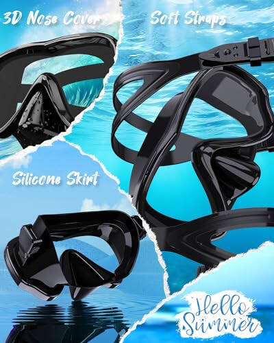 VOSOIR Swim Goggles for Adults, Tempered Glass Adult Diving Mask, 180° Wide-Angle Snorkel Mask, Leak-Proof Swimming Goggles with Nose Cover Diving Gear for Adult - 3