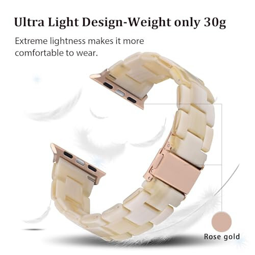 V.R.HOPE Resin Watch Band Compatible with Apple Watch Band for Women 42mm 44mm 45mm Tortoise Metal Buckle Wristband Bracelet Strap for iWatch Series 10 9 8 7 6 5 4 3 2 1 SE(Beige) - 2