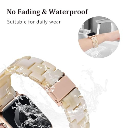 V.R.HOPE Resin Watch Band Compatible with Apple Watch Band for Women 42mm 44mm 45mm Tortoise Metal Buckle Wristband Bracelet Strap for iWatch Series 10 9 8 7 6 5 4 3 2 1 SE(Beige) - 4