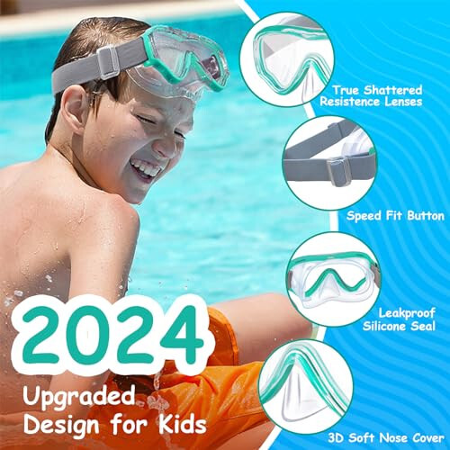 Vvinca Kids-Goggles with Nose Cover, Diving Mask Elastic Fabric Strap Anti Fog Anti Shattered Lens for Kids Swim Goggles 3-14 - 2