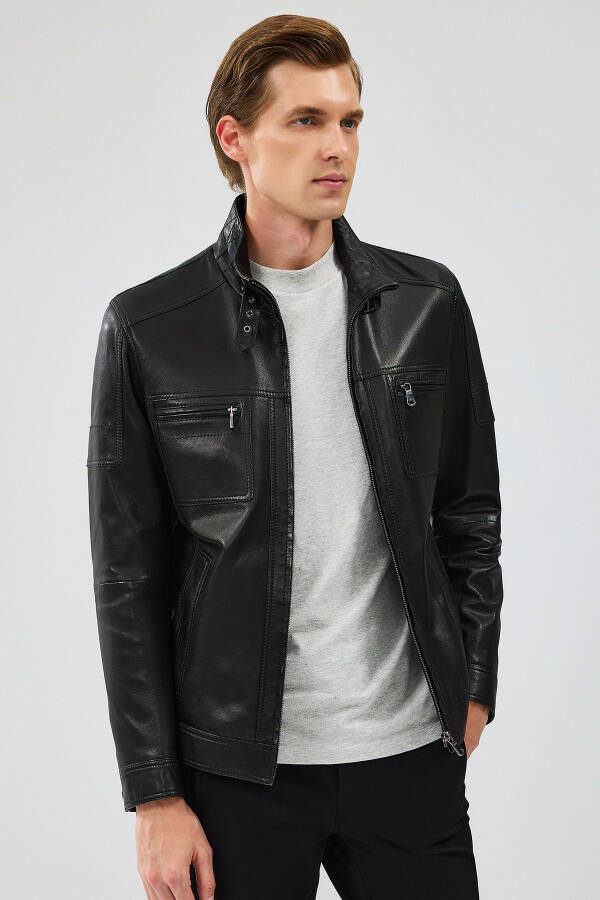 Wade Men's Black Slim-fit Leather Jacket 22wgd6462ve - 1