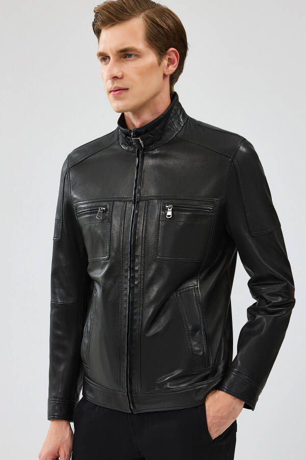 Wade Men's Black Slim-fit Leather Jacket 22wgd6462ve - 3