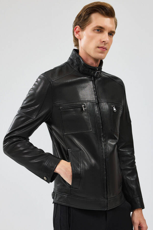 Wade Men's Black Slim-fit Leather Jacket 22wgd6462ve - 4