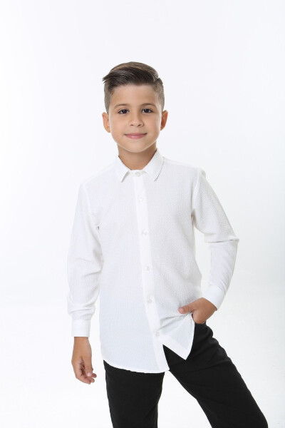 Waffle Fabric White Children's Shirt - 3