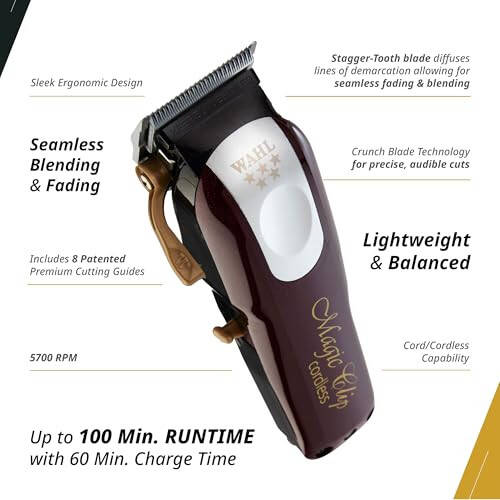 Wahl Professional 5 Star Series Magic Clip Cordless Hair Clipper, Stagger-Tooth Blade Professional Hair Trimmer with AttacModazoneents, 100+ Minute Run Time - 3