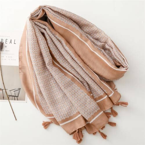 WaJuemy Travel Boho Scarf for Women Casual Lightweight Pashmina Scarves Fashion Multicolor Shawl Wraps with Fringed Beads - 2