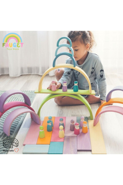 Waldorf 12 Piece Rainbow Wooden Toy Set - MEDIUM SIZE - 2