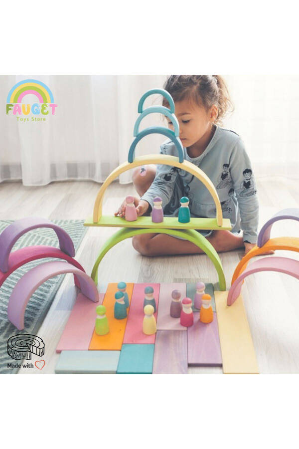 Waldorf 12 Piece Rainbow Wooden Toy Set - MEDIUM SIZE - 2