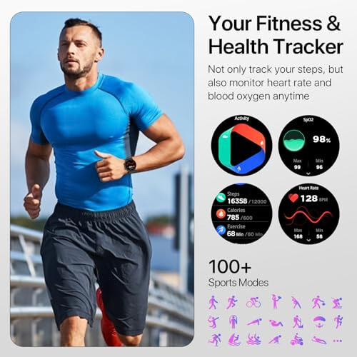 WalkerFit Slim Akıllı Saatler - Yuvarlak Akıllı Saat Yap/Yanıt Su Geçirmez Fitness Saati Pedometre, Kan Basıncı Kalp Atış Hızı Monitörü ile (Siyah, Evrensel, 128 MB, Siyah) - 4