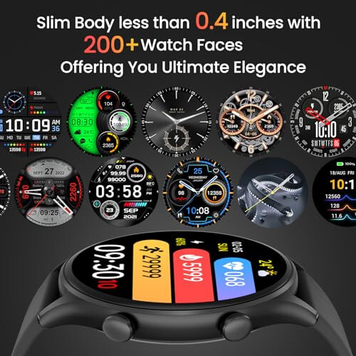 WalkerFit Slim Smart Watches - Dumaloq Smart Watch Qilish/Javob Berish Su o'tkazmaydigan Fitness Soati Pedometr, Qon Bosimi Yurak Urishi Monitori bilan (Qora, Universal, 128 MB, Qora) - 2