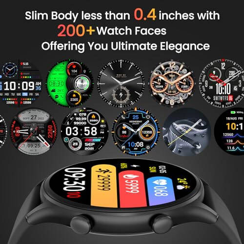 WalkerFit Slim Smart Watches - Dumaloq Smart Watch Qilish/Javob Berish Su o'tkazmaydigan Fitness Soati Pedometr, Qon Bosimi Yurak Urishi Monitori bilan (Qora, Universal, 128 MB, Qora) - 2