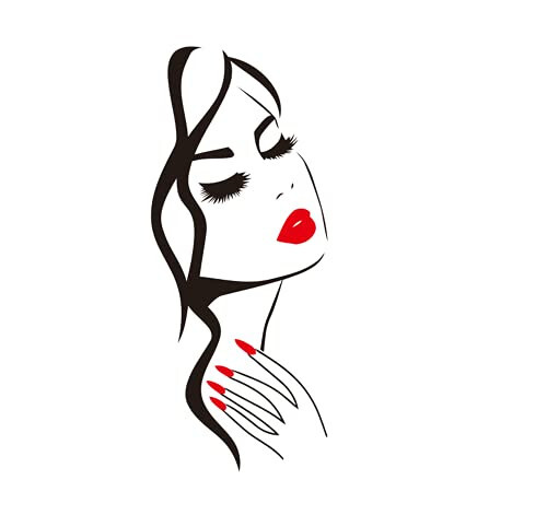 Wall Decal Beauty Salon Manicure Nail Salon Wall Art Sticker Beautiful Girl Face Lips Home Decor Stickers Barber Shop Hairstyle Decoration Wall Mural M-73 (Black+ fire red lips, 40X90CM) - 7