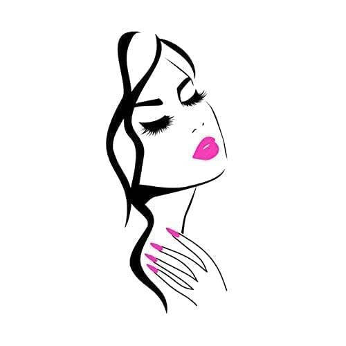 Wall Decal Beauty Salon Manicure Nail Salon Wall Art Sticker Beautiful Girl Face Lips Home Decor Stickers Barber Shop Hairstyle Decoration Wall Mural M-73 (Black +Pink Lips, 40X90CM) - 2