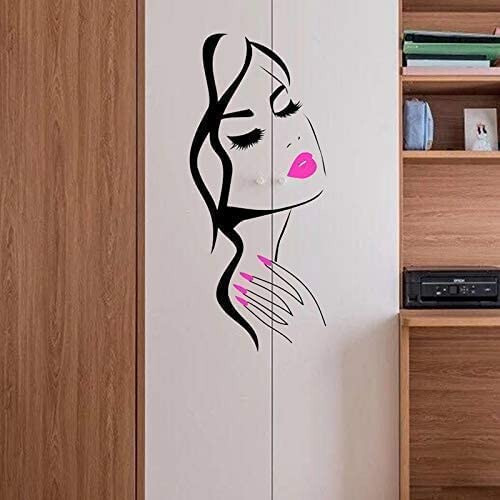 Wall Decal Beauty Salon Manicure Nail Salon Wall Art Sticker Beautiful Girl Face Lips Home Decor Stickers Barber Shop Hairstyle Decoration Wall Mural M-73 (Black +Pink Lips, 40X90CM) - 5