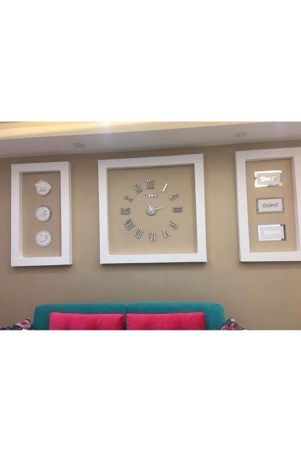 Wall Decor - Clock + Set of 6 Table - White with Silver - 1