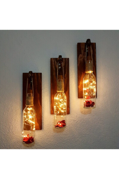 Wall Decoration 3 Piece Set Decorative Fairy LED Cafe Office Hall Entrance Home Gift Walnut Color Wall Ornament - 1