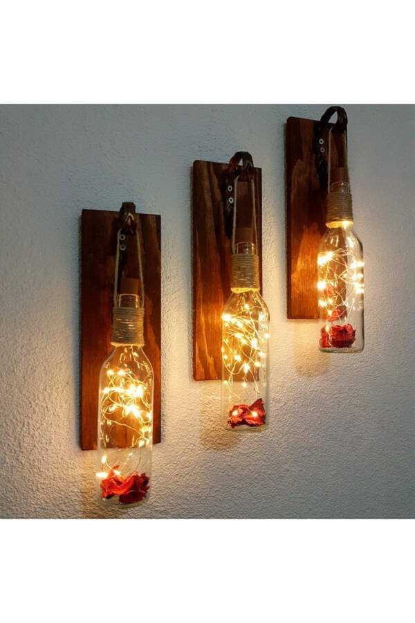 Wall Decoration 3 Piece Set Decorative Fairy LED Cafe Office Hall Entrance Home Gift Walnut Color Wall Ornament - 2