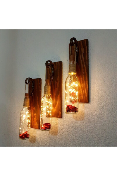 Wall Decoration 3 Piece Set Decorative Fairy LED Cafe Office Hall Entrance Home Gift Walnut Color Wall Ornament - 3