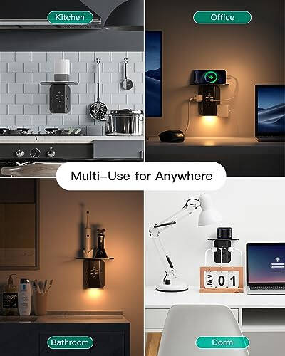 Wall Outlet Extender with Shelf and Night Light, Surge Protector, USB Wall Charger with 5 USB Outlets and 3 USB Ports 1 USB C Outlet - 6