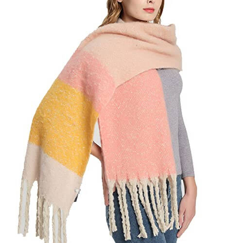 Wander Agio Winter Warm Scarf for Women Long Shawl Large Scarves Cold Weather Thick Blanket Scarfs Color Matching - 4