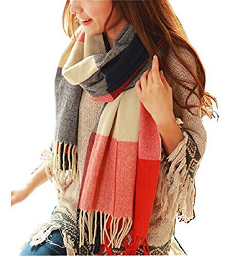 Wander Agio Women's Fashion Long Shawl Big Grid Winter Warm Lattice Large Scarf - 1