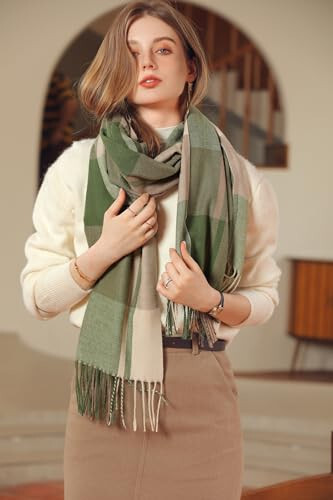 Wander Agio Women's Fashion Scarves Long Cashmere Like Shawl Winter Warm Knit Large Tassel Plaid Scarf - 28