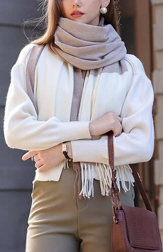 Wander Agio Women's Fashion Scarves Long Cashmere Like Shawl Winter Warm Knit Large Tassel Plaid Scarf - 22