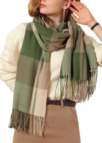 Wander Agio Women's Fashion Scarves Long Cashmere Like Shawl Winter Warm Knit Large Tassel Plaid Scarf - 7