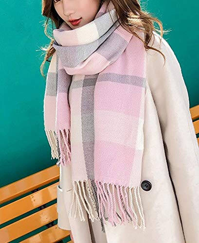 Wander Agio Women's Fashion Scarves Long Shawl Winter Thick Warm Knit Large Plaid Scarf - 2