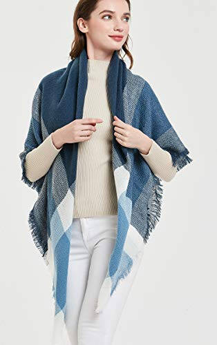 Wander Agio Womens Warm Blanket Scarf Square Winter Shawls Large Infinity Scarves Stripe Plaid Scarf - 3