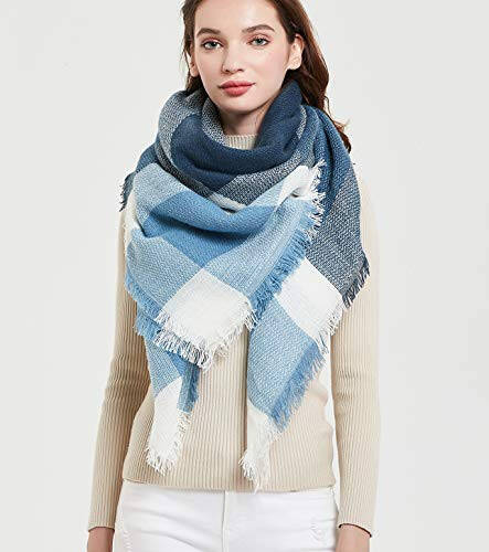 Wander Agio Womens Warm Blanket Scarf Square Winter Shawls Large Infinity Scarves Stripe Plaid Scarf - 5