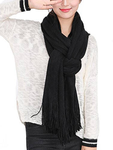 Wander Agio Women's Warm Long Scarves Winter Scarfs Pure Color Scarf Tassel - 1