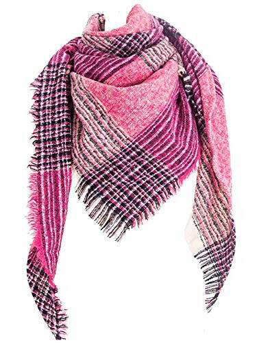 Wander Agio Womens Warm Scarf Triangle Shawls Winter Scarves Stripe Plaid Fichu Rough Surface - 1