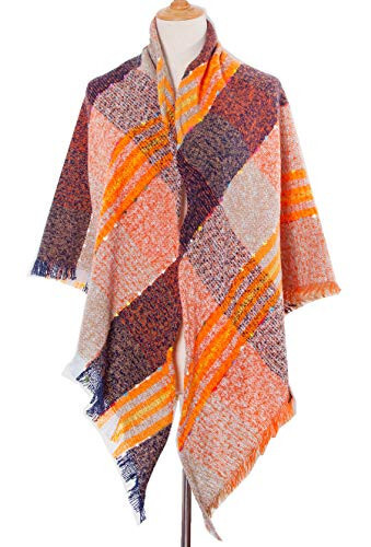 Wander Agio Womens Winter Scarfs Warm Scarf Half Shawls Triangle Scarves Stripe Plaid - 2