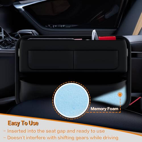 Wanfuder Car Seat Gap Filler Leather Car Box Seat Organizer and Storage Automotive Accessories with Pockets- Front Seats Car Adjustable Gap Filler for Phones, Glasses, Keys, Cards 1 Pack - 9