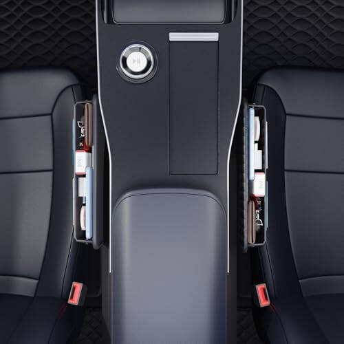 Wanfuder Car Seat Gap Filler Leather Car Box Seat Organizer and Storage Automotive Accessories with Pockets- Front Seats Car Adjustable Gap Filler for Phones, Glasses, Keys, Cards 1 Pack - 4