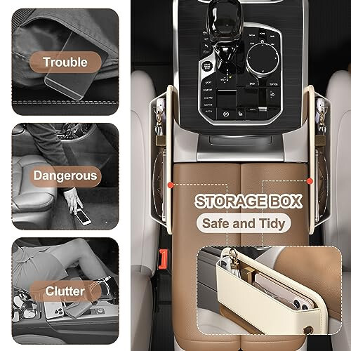 Wanfuder Car Seat Gap Filler Leather Car Seat Organizer and Storage Car Accessories for Women - Front Seats Car Adjustable Gap Filler for Phones, Glasses, Keys, Cards - 10