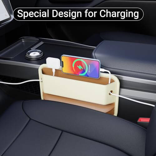 Wanfuder Car Seat Gap Filler Leather Car Seat Organizer and Storage Car Accessories for Women - Front Seats Car Adjustable Gap Filler for Phones, Glasses, Keys, Cards - 3