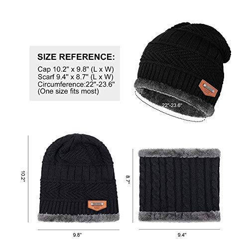 Warm Winter Beanie Hat & Scarf Gloves Set Stylish Knit Skull Cap for Men Women (One Size, 05 Black) - 5