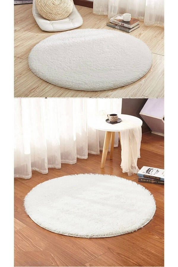 Washable Non-Slip Round Plush Carpet White - 2