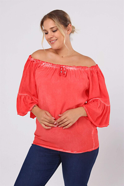 Washed Sleeve Ruffle Large Size Blouse Coral - 1