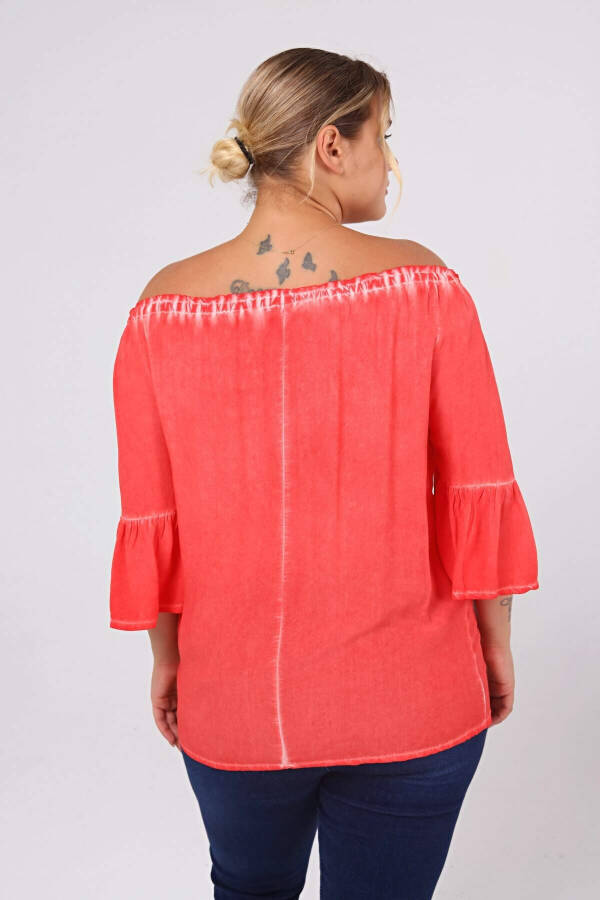 Washed Sleeve Ruffle Large Size Blouse Coral - 3