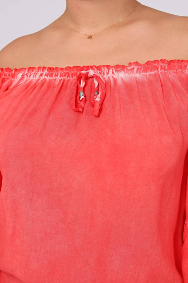 Washed Sleeve Ruffle Large Size Blouse Coral - 4