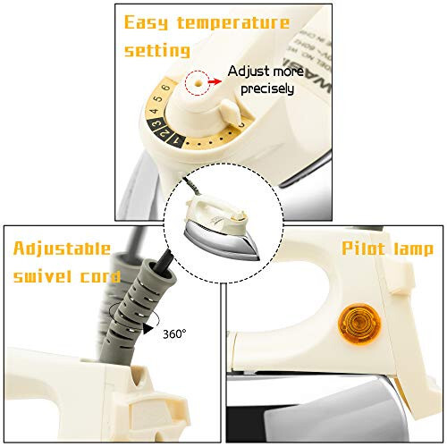 WASING Легкий Портативный Сухой Утюг для Промышленного Домашнего Использования Модернизированная Зеркальная Нержавеющая Стальная Подошва Без Пара 700 Вт Подарок на Новоселье - 3