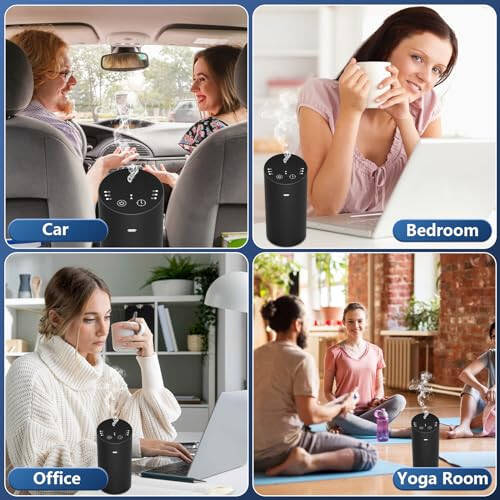 Waterless Car Diffuser, Waterless Diffusers for Essential Oils with Timer & No Leakage Tech, Super Quiet Cordless Aromatherapy Essential Oil Diffuser Battery Operated for Car, Room, Office (Black) - 6