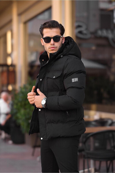 Waterproof Winter Detachable Hooded Fur Lined Winter Puffer Black Men's Jacket Coat - 1