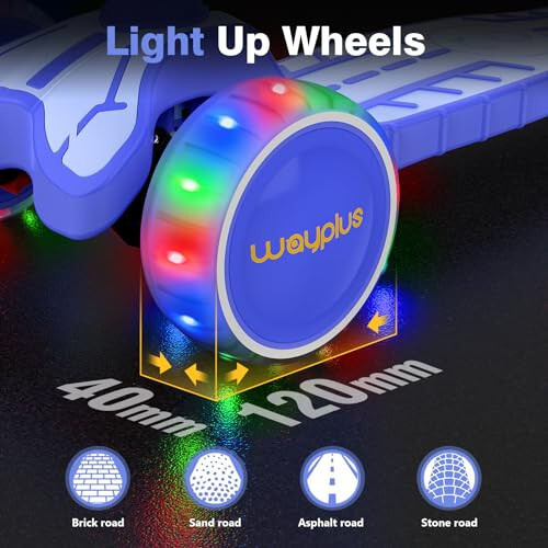 WAYPLUS 3 Wheel Scooter for Kids Ages 3+, 25mm Extra Thick Deck & Light Up Wheels for Kids Ages 3-5, 5-7. 4 Levels Adjustable Heights, Three Wheel Scooter for Kids Ages 8-12, Max Load 180LBS - 3