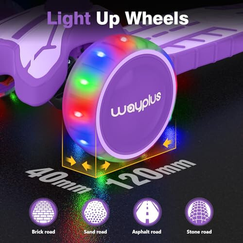 WAYPLUS 3 Wheel Scooter for Kids Ages 3+, 25mm Extra Thick Deck & Light Up Wheels for Kids Ages 3-5, 5-7. 4 Levels Adjustable Heights, Three Wheel Scooter for Kids Ages 8-12, Max Load 180LBS - 10